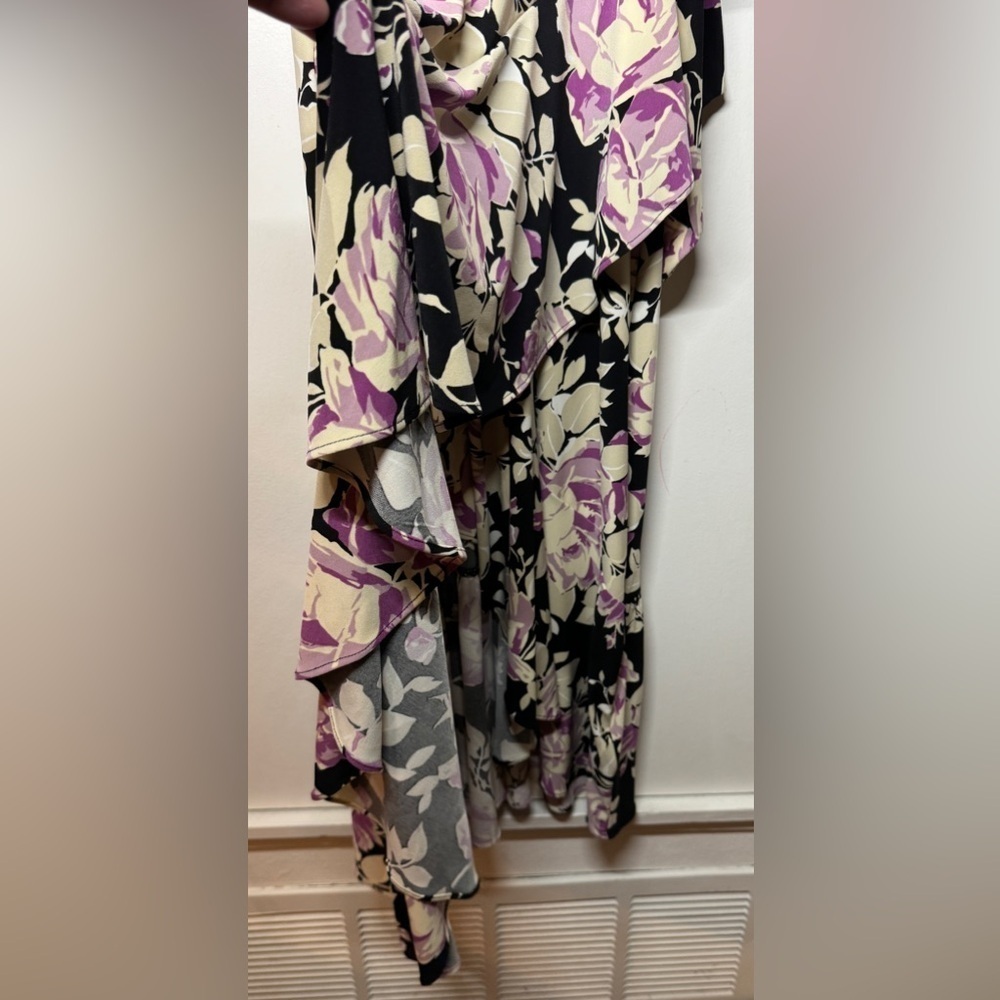 Lauren Ralph Lauren Floral Belted Faux Wrap Purple Cream Black Jersey Dress 4 - Picture 11 of 16